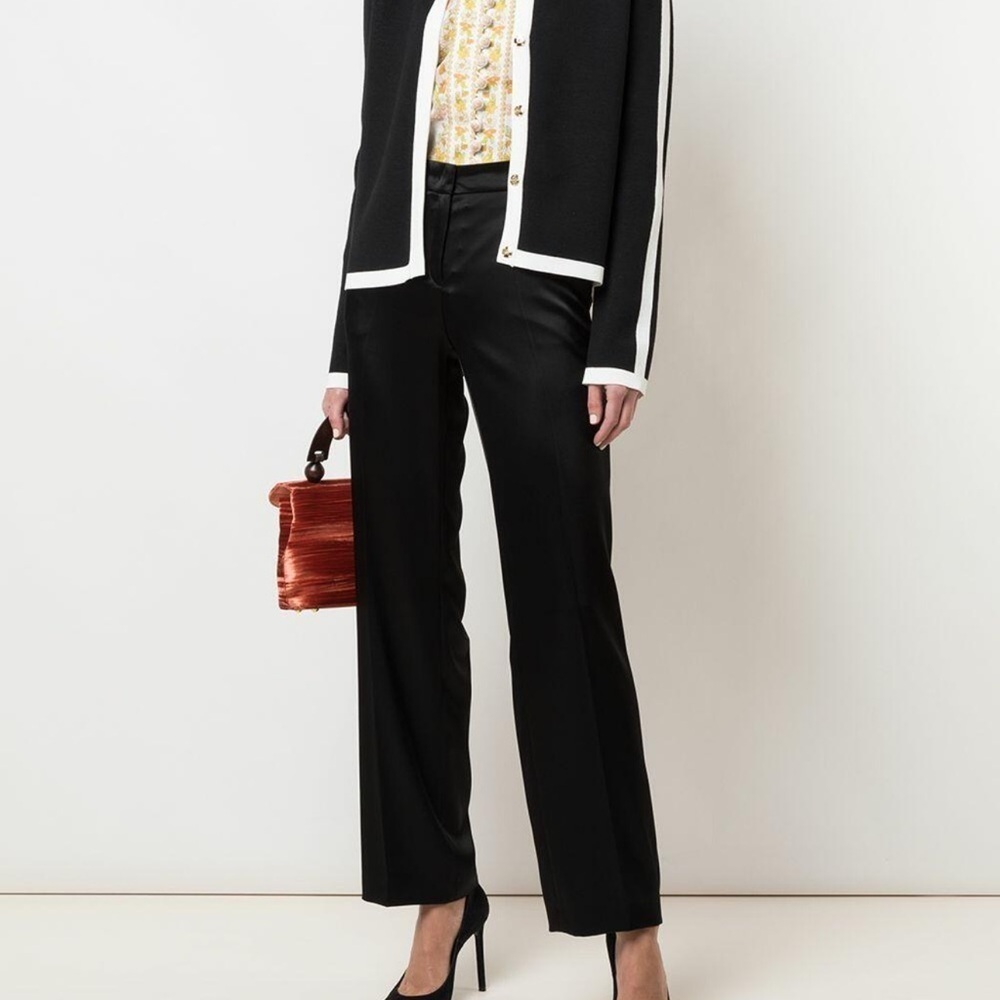 ESCADA Talika Black Satin Trousers Pockets Old Money Preppy Pants Sz‎ 38
